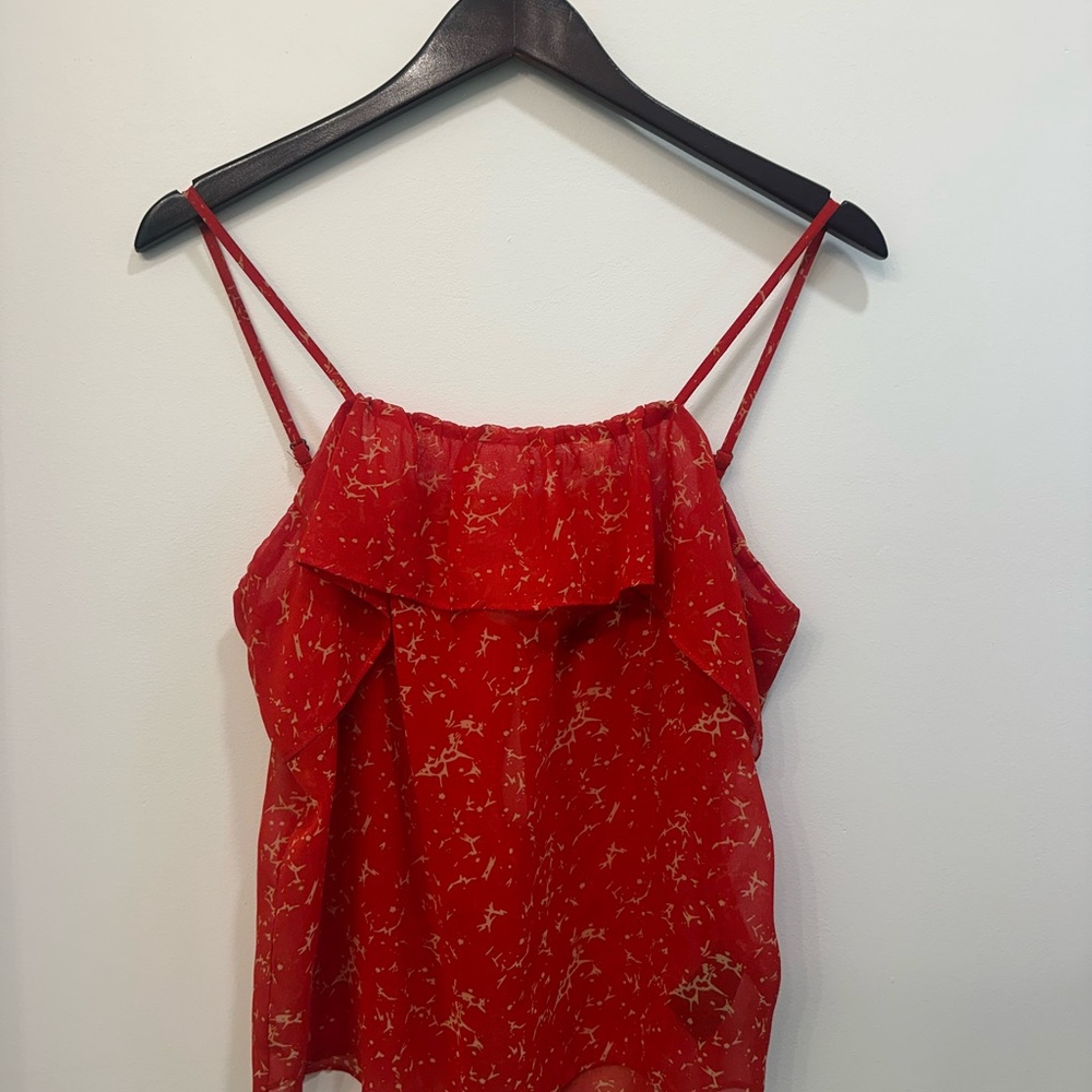 Patterson J. Kincaid Red Gold Spaghetti Strap Ruffle Cami